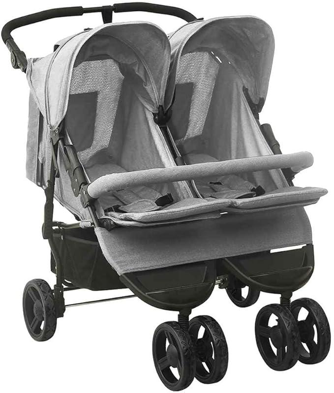 Geschwisterwagen Hellgrau Stahl,Baby & Kleinkind,Babytransport,Kinderwagen-10241
