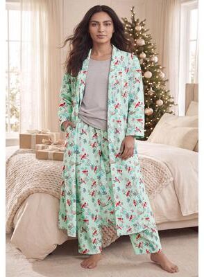 Plus Size Women's Long Flannel Robe by Dreams & Co. in Pretty Blue Cardinals (Size 5X)