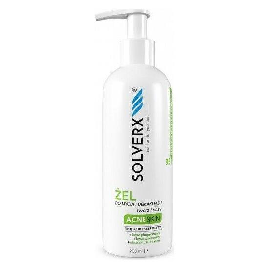 Solverx Akne Hautreinigungs- und Make-up-Entfernungsgel für Gesicht (Reinigungsgel, 200 ml) (5907479385179)