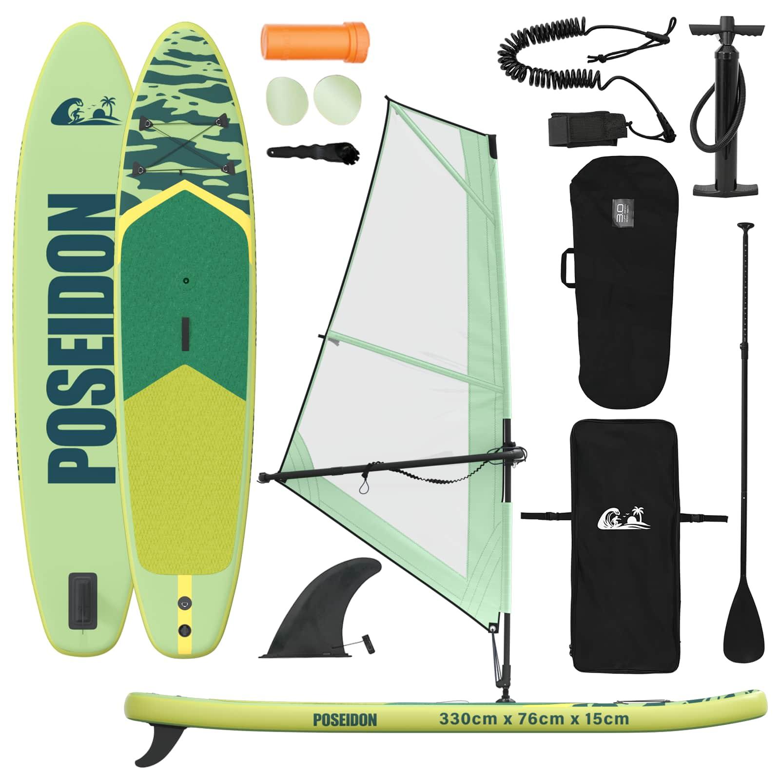Aufblasbares SUP-Board mit Segel POSEIDON 330 x 76 x 15 cm Grün