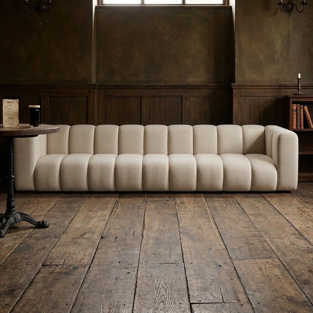 Metro 5 Seater Velvet Seating Component Beige 70cm H x 320cm W x 89cm D