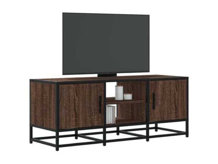 HEFZGDB TV-Schrank Eichen-Optik 100x35x41 cm mit Metallgestell und Holzwerkstoff, Stauraum Lowboard für Wohnzimmer, Industriell Stil, Stabile Aufbewahrung