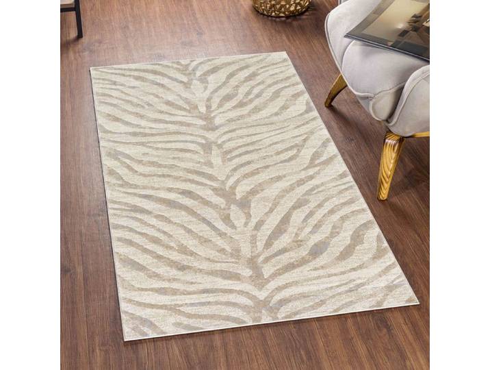 LIVABLISS Tapis de Salon à Poils Courts Doux Zébré Bohème CYBELE 80x150cm Gris/Beige