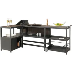 Aluminium Outdoor-Küche 3-teilig MCW-M64, Außenküche Garten Servierwagen Eiskübel Schrank ~ anthrazit, dunkle Holzoptik