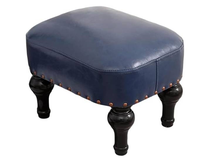 DiicMa Kleiner Fußhocker, Ottomane, Leder, gepolsterte Fußstütze, Holzfußstütze, Hocker, Sofahocker for Fußstütze for Wohnzimmer (Color : Blue)