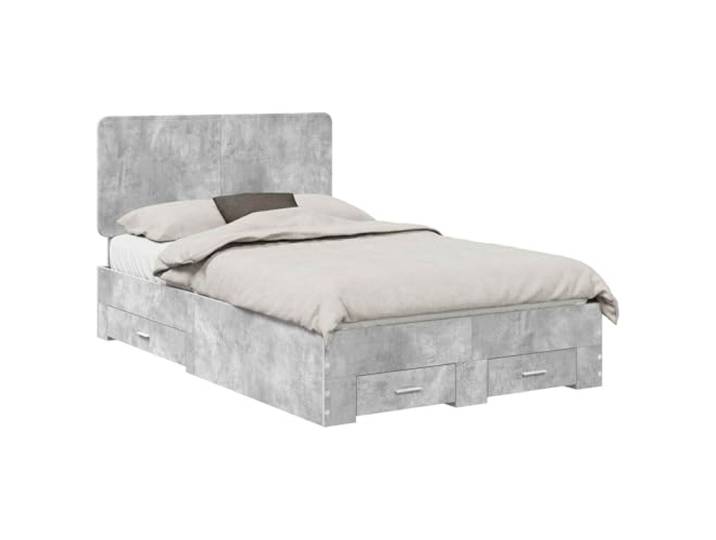PUGYNBK Holzbett mit Schublade Grau Beton 120 x 190 cm Integriertes Kopfteil, Schubladen zur Aufbewahrung, einfache Montage, Reinigung mit feuchtem Tuch