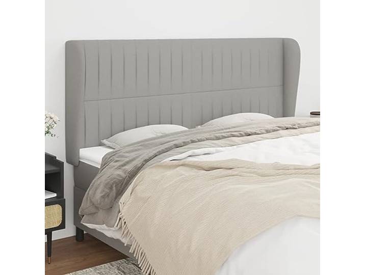 KTHLBRH Kopfteil aus hellgrauem Stoff, 183 x 23 x 118/128 cm, mit Beinen aus massivem Lärchenholz, klassisches Design, höhenverstellbar, für Rückenstütze und Komfort