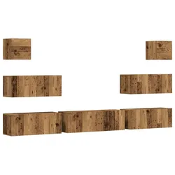 vidaXL 7-tlg. TV-Schrank-Set Wandmontage Altholz-Optik Holzwerkstoff