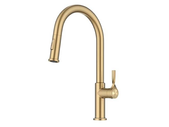KRAUS Torak KPF-2840SFBB Küchenarmatur, ausziehbar, aus gebürstetem Messing, fleckenfrei, mit 2 Funktionen, vormontierten Wasserleitungen und Montagezubehör