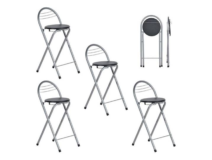 LuxusKollektion Barhocker Barhocker Klappbar 4er Set Tragbar 4 Barhocker Schwarz und Silber