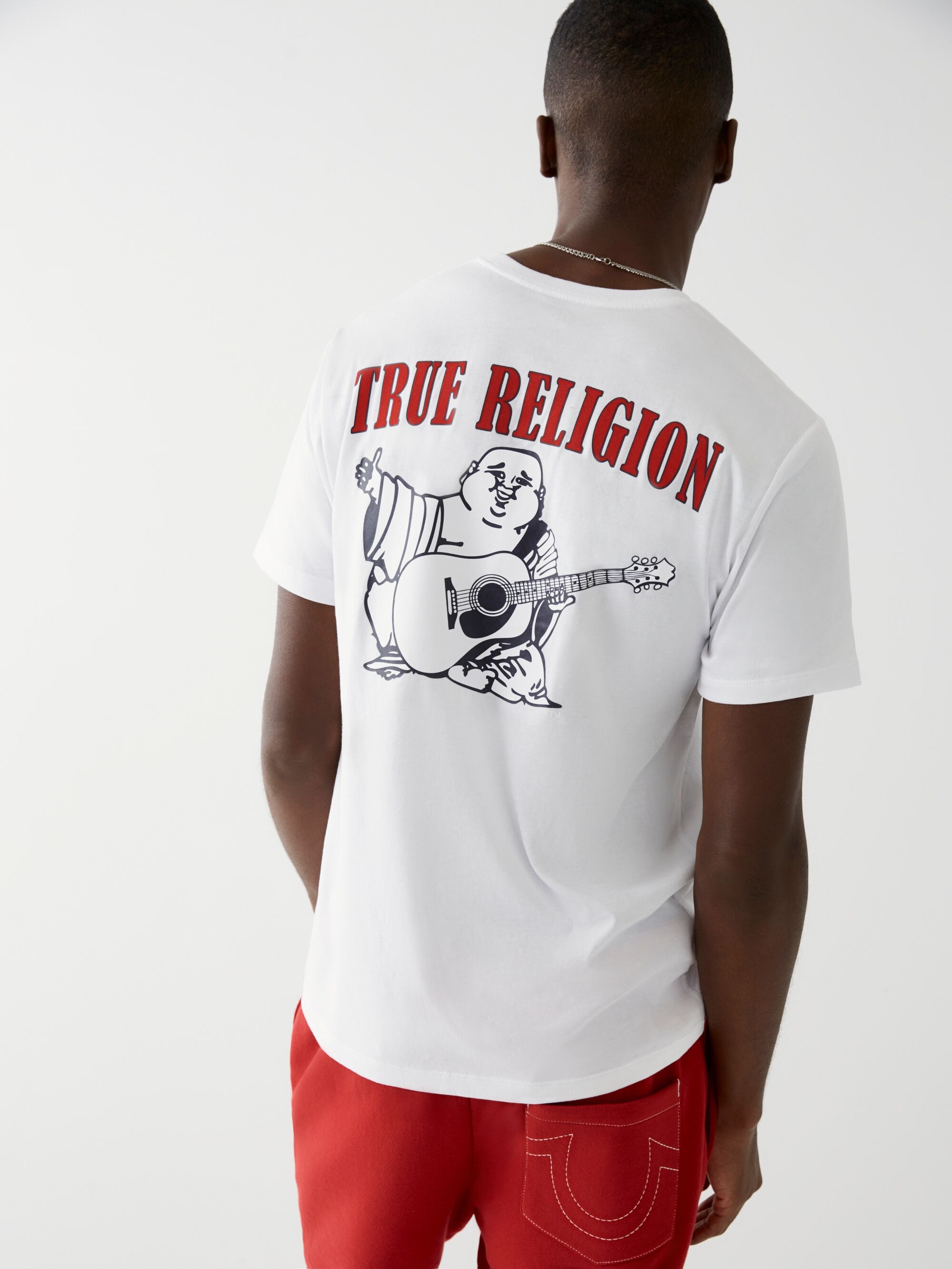 Rundhalsshirt TRUE RELIGION "BUDDHA CREW TEE", Herren, Gr. L, weiss (weiß), Jersey, Obermaterial: 100% Baumwolle, bedruckt, regular fit normal, Rundhals, Shirts Rundhalsshirt, Baumwolle, regular fit weiß L