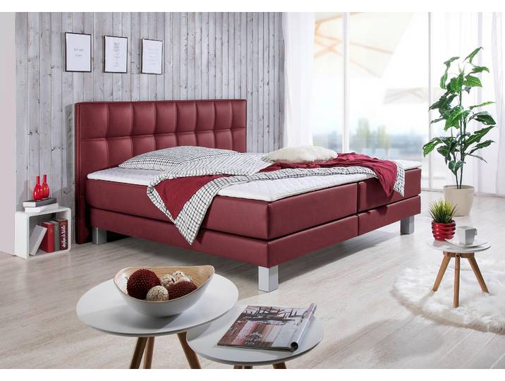 Boxspringbett, 147x208 cm, Kunstleder, Bordeaux, Inklusive Topper, Klassisch, Inosign