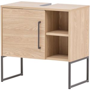Schildmeyer Waschbeckenunterschrank Limone 150015, stehend, matt eiche, mit Tür & 2 offenen Fächern, 60,5 x 59,9 x 33,1 cm