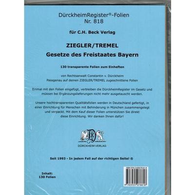 DürckheimRegister®-FOLIEN ZIEGLER/TREMEL Gesetze des Freistaates Bayern, Nonbook von , Dürckheim Verlag, 978-3-935078-81-8