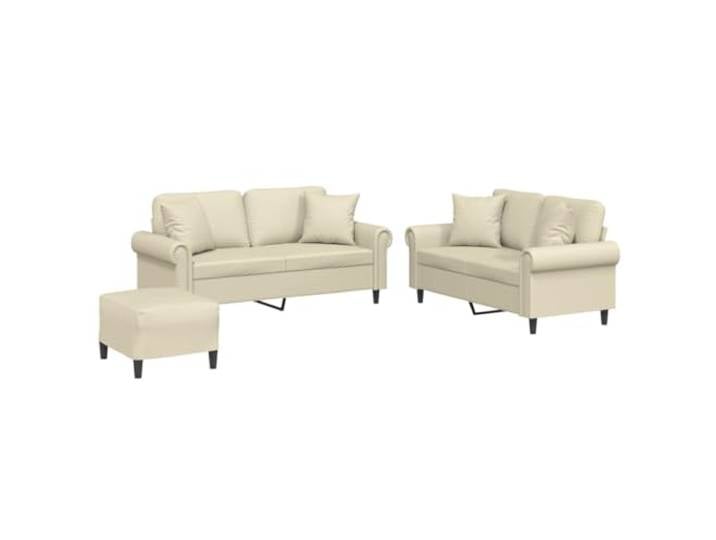 GHVBNMF 3-TLG Sofagarnitur mit Hocker & Kissen Kunstleder Creme Elegante Couches mit gemütlichen Zierkissen und Fußhocker für Wohnzimmer, Gästezimmer und moderne Aufenthaltsräume.