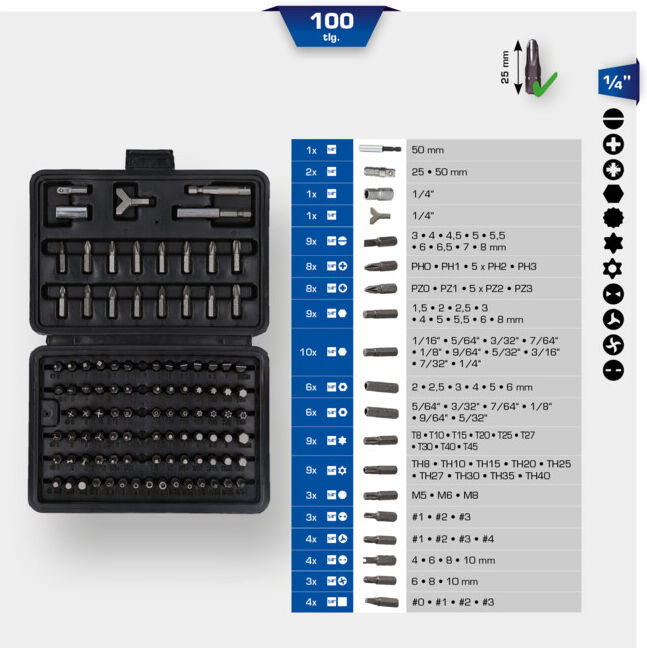Brilliant Tools Set d’embouts, 100 pcs (BT053100)
