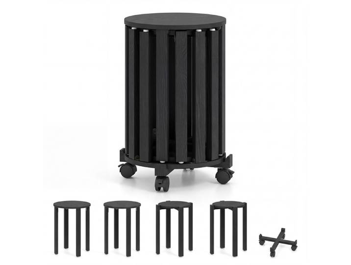 4 Tabourets Empilable Design COSTWAY en Bois d'hévéa MDF Adaptés aux Petits Espaces Noir