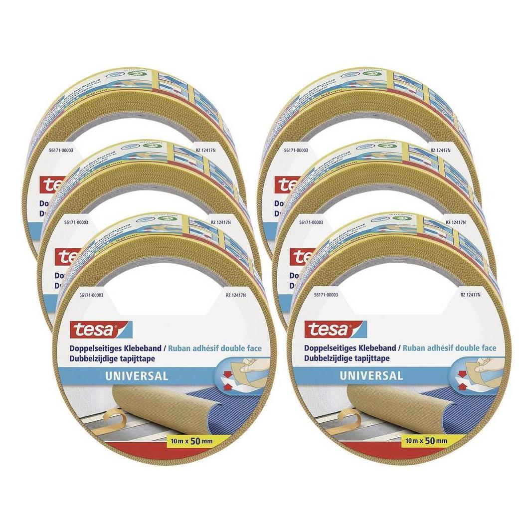 tesa 6x UNIVERSAL doppelseitiges Klebeband, Sechserpack (50 mm) (56171-00500-11)