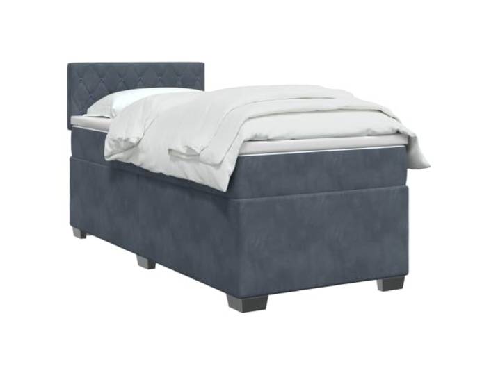 PUGYNBK Boxspringbett, Dunkelgrau, 90 x 200 cm, Samt Lattenrost mit Matratze, verstellbares Kopfteil, abnehmbarer Bezug, Kiefer massiv