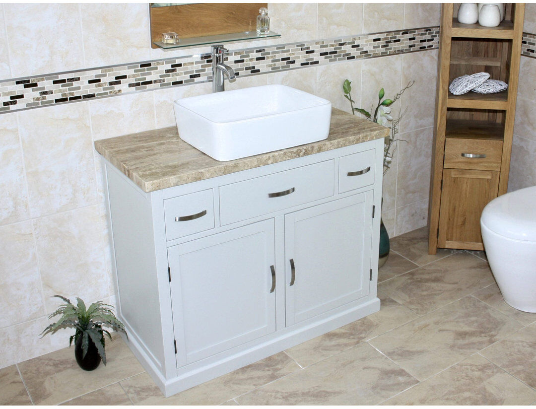 Brayden Studio Roderick 1000 mm Freestanding Single Vanity Travertine/Grey 1,000mm W