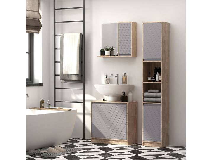 HOMCOM Meuble Salle Bain Sous-Vasque Chêne Gris