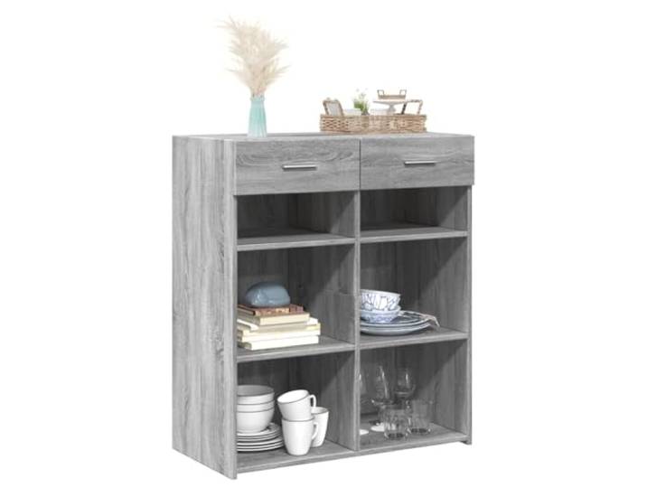 KTHLBRH Sideboard Grau Sonoma 80 x 42,5 x 93 cm Holz mehrschichtig 2 Schubladen, großer Stauraum, pflegeleicht, kippsicher im Lieferumfang enthalten