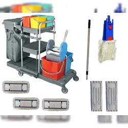 CleanSV Deluxia Profi PE Reinigungswagen LamoSet 40 cm, 1 Laschenmop Halter, 4 x Laschenmop Baumw., 2 Lamo Microfaser, Teleskopstiehl