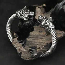 Drachensilber Massiver Wolf Edelstahl Armreif Gedreht - Silber