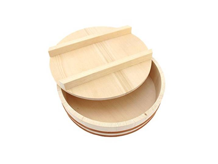 BambooMN, Hangiri-Schüssel mit Deckel für Sushi-Oke-Reiszubereitung, 1 Stück, holz, natur, 14.2-Inch