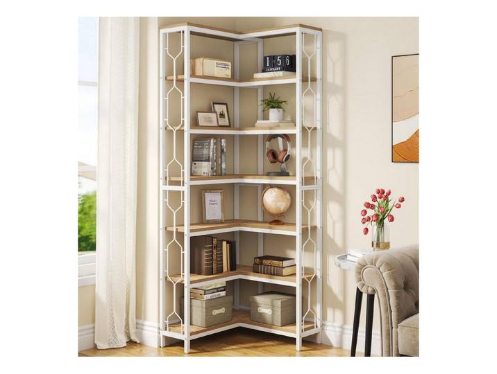 LuxusKollektion Eckregal Eckregal 7-stöckig Holz Metall Weiß/Natur, 1-tlg.