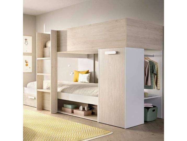 Composition chambre à coucher Pinus Dmora en bois noble blanc chêne 111.7x245.8x150h cm