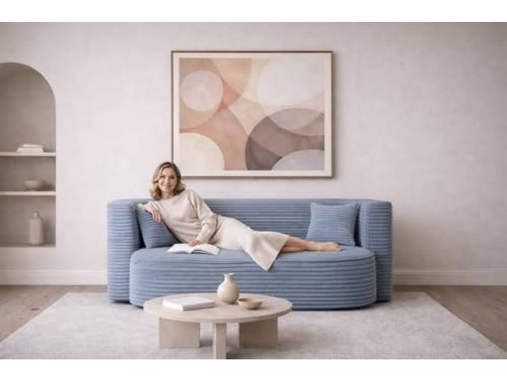MyFoam Schaum-Sofa 3-Sitzer 200 cm mit Schlaffunktion, Abnehmbarer Bezug, modern & bequem (Hellblau)