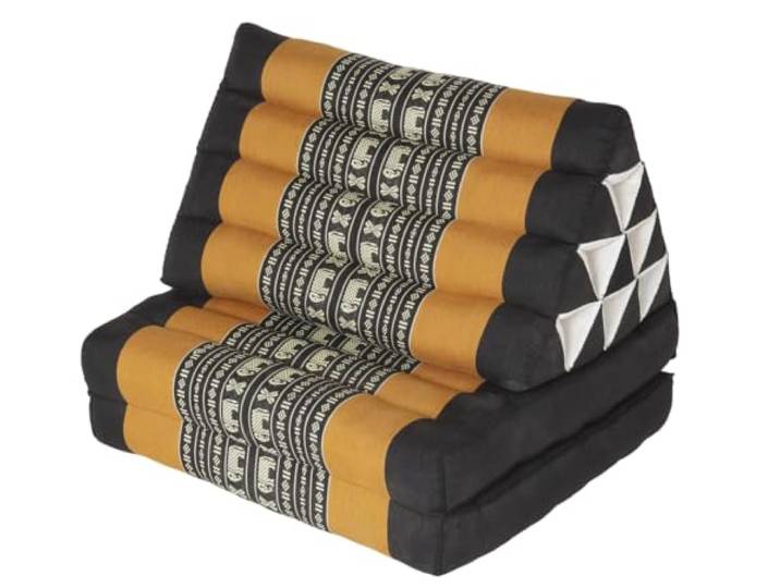 GURU SHOP Thaikissen, Dreieckskissen, Kapok, Tagesbett, schwarz/orange Traditionelles Design, inklusive 2 Auflagen, ideal zum Entspannen, hochwertige Kapokfüllung.