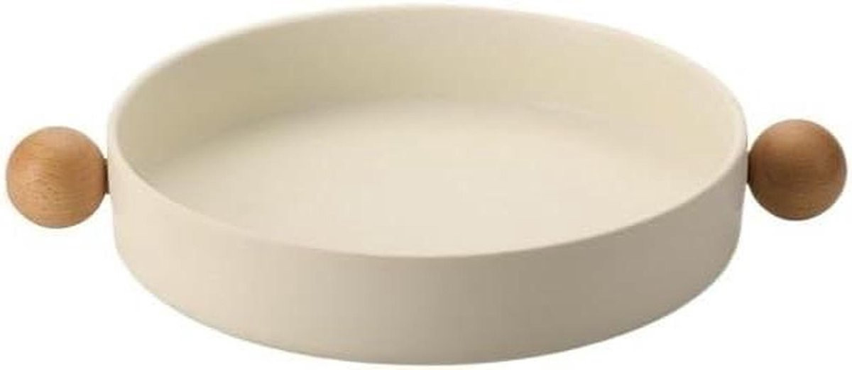 Fruitschaal Rond Crèmekleurig met Massief Houten Handvat voor Keuken Decoratie