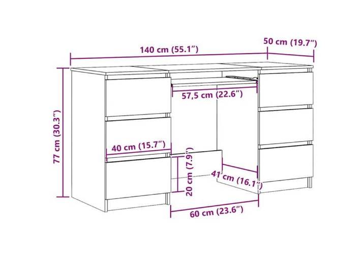 Elégant Bureau moderne compact Blanc - Bureau Blanc 140x50x77cm - bois d'ingénierie PRO9845698727302