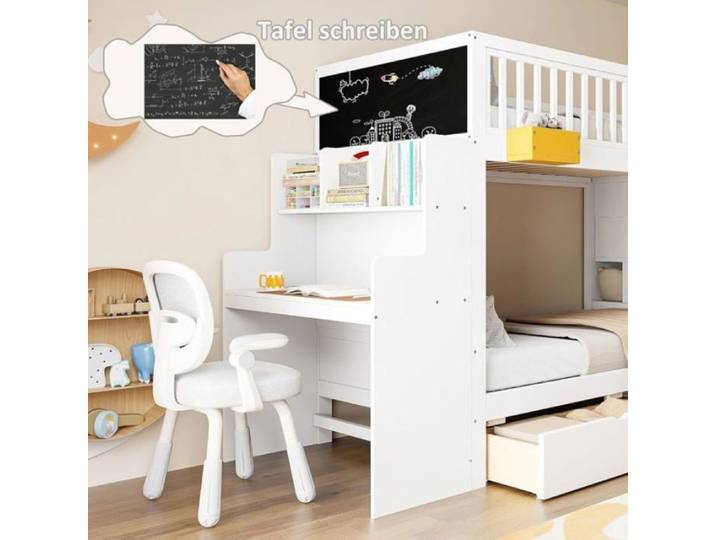 Lit superposé robuste bois massif espace rangement complet bureau latéral pour devoirs et dessin structure stabl LITS SUPERPOSES