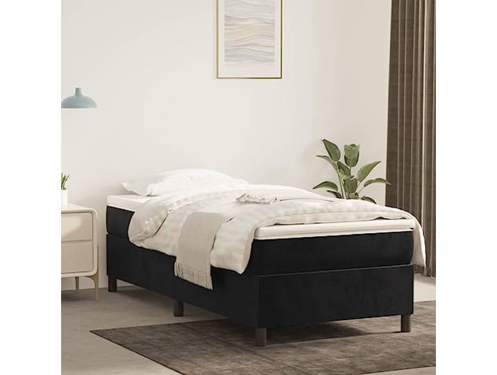 RJPLMFV Bettgestell, Lattenrost, Schwarz, 90 x 190 cm, Velours Robuste Füße, Sperrholzlatten, Stabilität, Komfort, weiche Haptik, Schlafzimmer