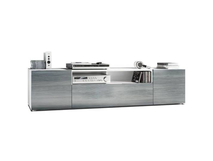 Vladon Meuble TV Armoire basse Mogan Corps en Blanc mat - Façades en Avola-Anthracite