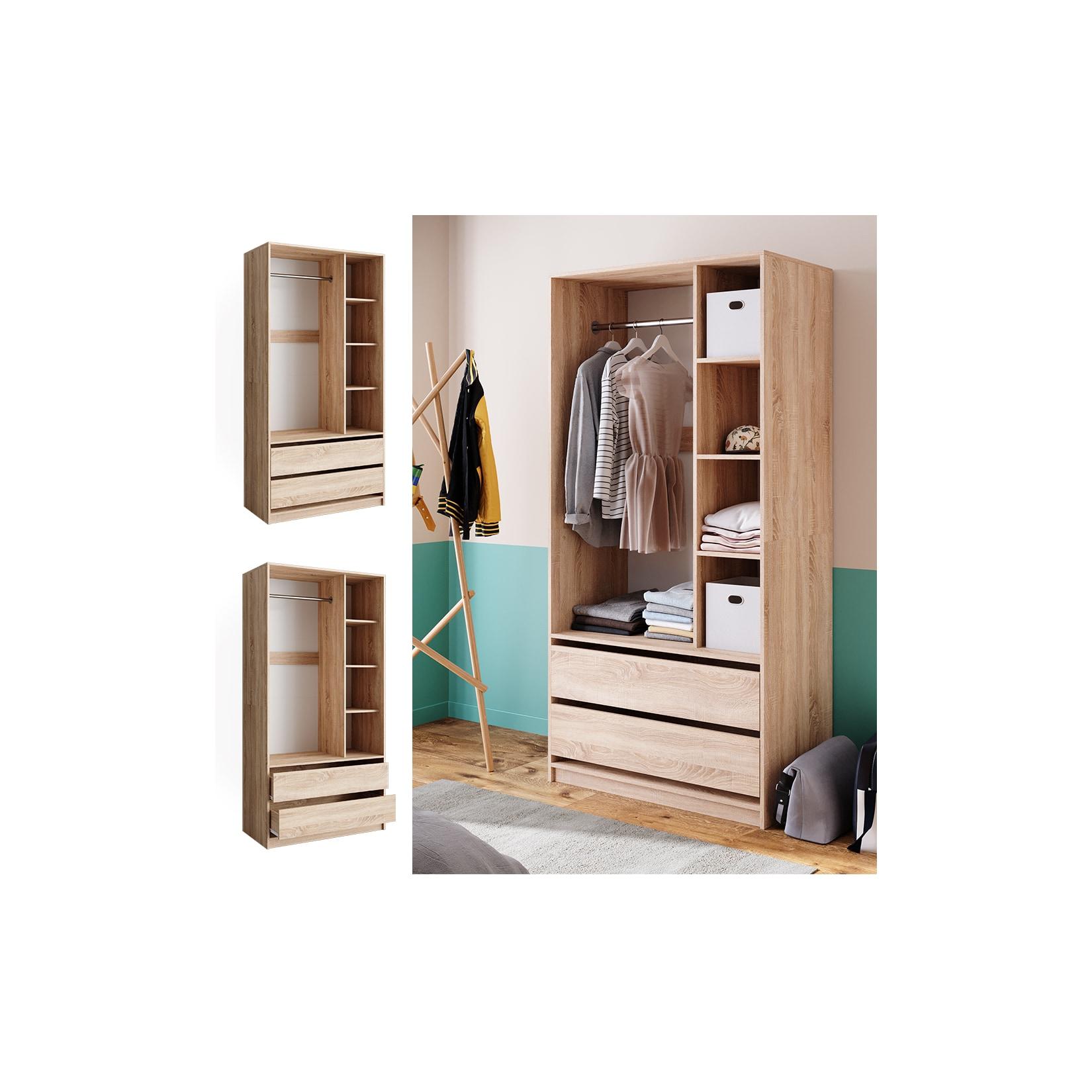 Vicco Kleiderschrank Elmo Eiche 100 x 200 cm mit 2 Schubladen