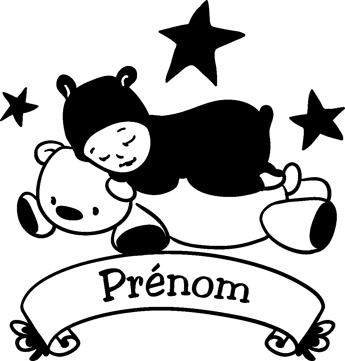 Ambiance-sticker Sticker prénom personnalisé ourson et bébé