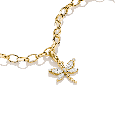 Charm-Einhänger THOMAS SABO "Libellen-Optik mit Zirkonia, Einhänger für Charm-Armband - Original", gold (gelbgoldfarben, kristallweiß, kristallweiß), Charms, Damen, Metall, mit Zirkonia (synth.)