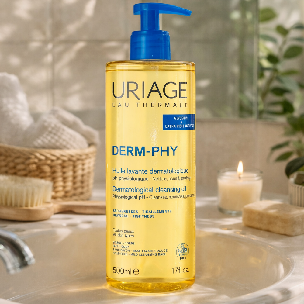 Uriage Derm-Phy Aceite limpiador dermatológico facial y corporal 500mL