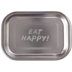 RICE Edelstahl Kinder Teller mit Lasergravur, Eat Happy - 24,6 x 17 x 3,5 cm