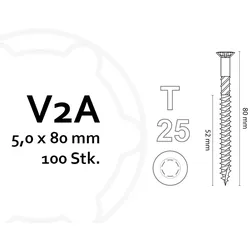 KAHRS Terrassenschrauben, 5,0x80 mm, V2A, TX25, 100 Stk./VE, für Holz, Bambus & WPC-UK