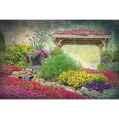 Fototapete PAPERMOON "GARTEN-RETRO VINTAGE BLUME PFLANZEN PARK STEINE PERGOLA", bunt, B:2,5m L:1,86m, Vlies, Tapeten