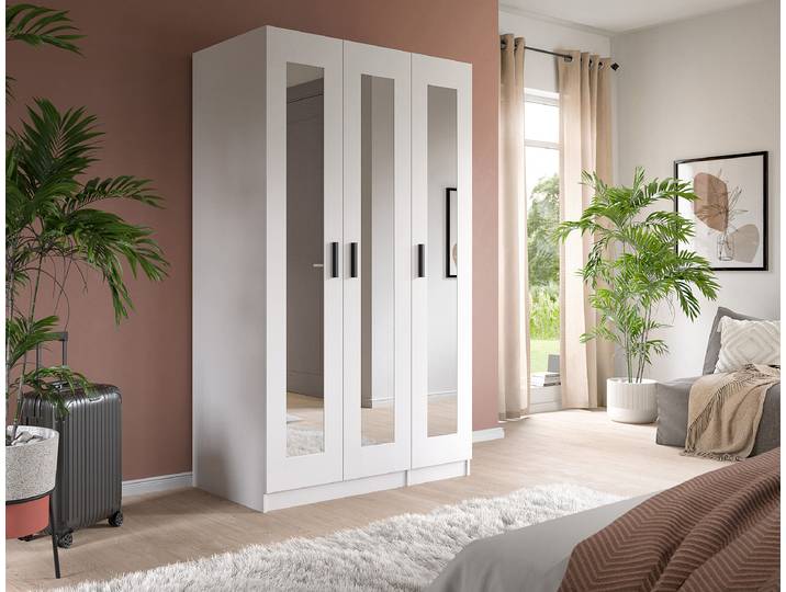 Drehtürenschrank Visby 120cm Weiß mit Spiegeltür/-en