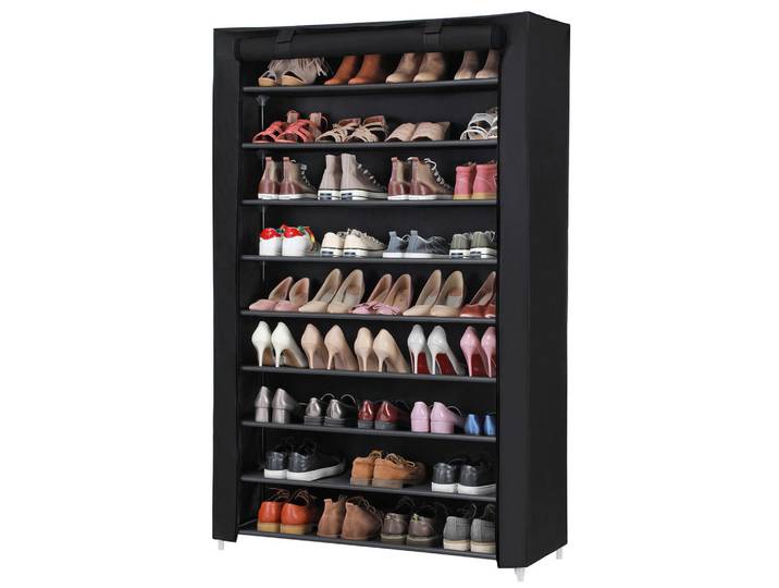 Boxxx Schuhregal Songmics, Schwarz, 10 Fächer, 100x162x28 cm, Garderobe, Schuhaufbewahrung, Schuhregale