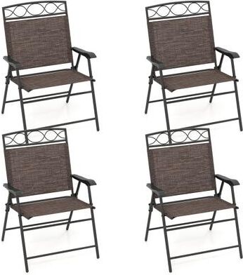 Costway Set of 4 Patio Folding Chairs Set Dining Chairs with Armrests-Brown