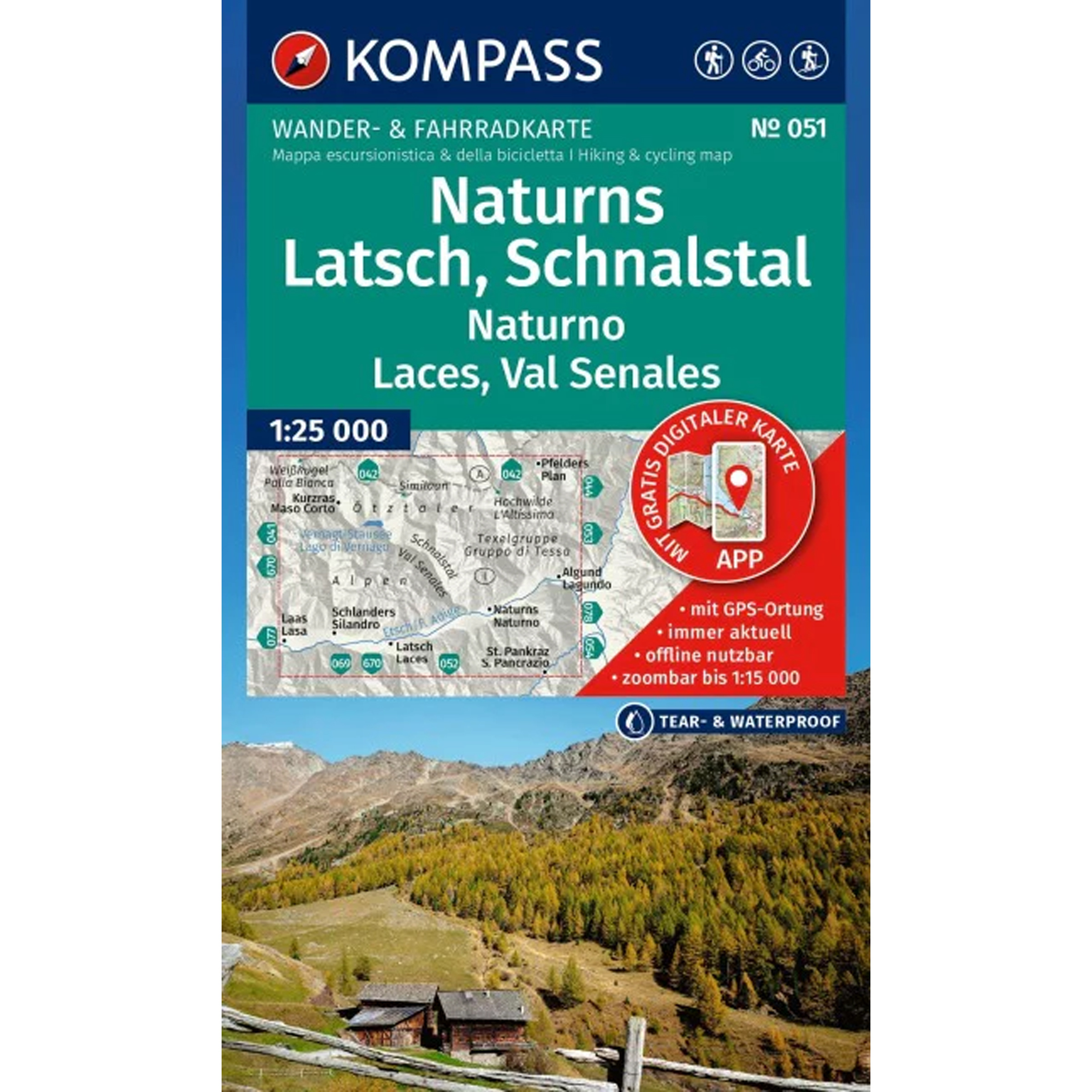 Kompass Verlag WK 051 Naturns - Latsch - Schnalstal Topografische Karten tuerkis
