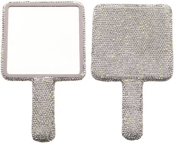 Inspire Curations Rhinestone Bling Handheld Makeup Mirror white Square
